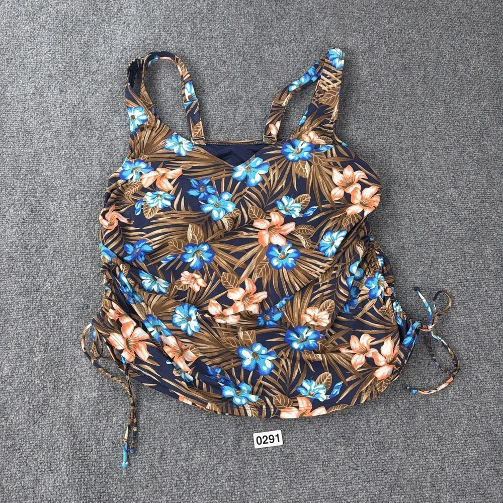 Lands End Tankini Swim Top Womens 18W Tropical Floral Ruched Beach
